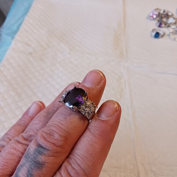Silver Oval Purple Amethyst CZ Fashion Ring Size 7 NWOT - Picture 11 of 15